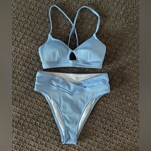 Light Blue Ribbed Bikini Set